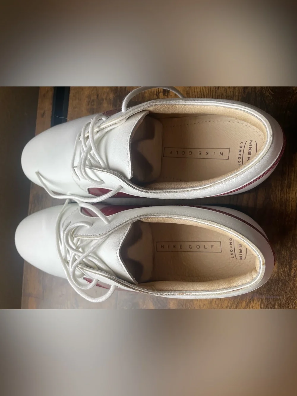Nike White and Burgundy Athletic Golf Shoes